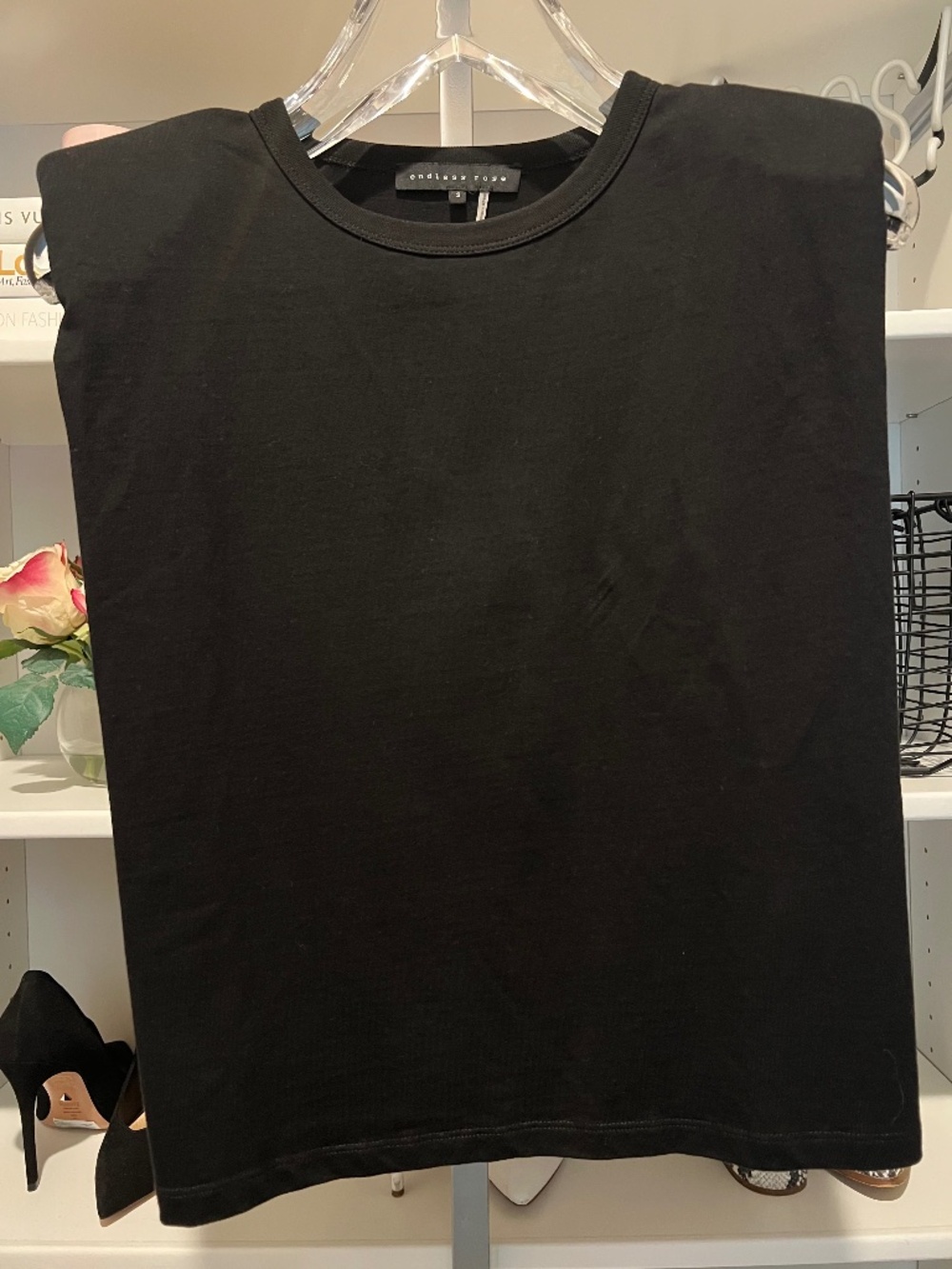 Endless Rose - Padded Shoulder T-Shirt - Black - Size S